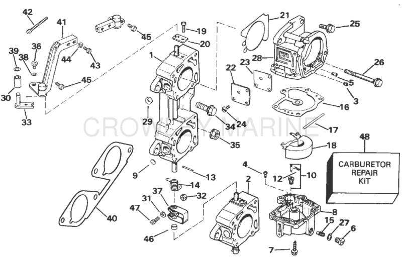 Carburetor And Linkage - 185, 225 25" Transom Only" >Carburetor And Linkage - 185, 225 25