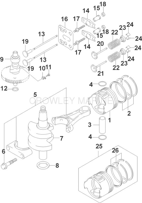 Pistons, Crankshaft, Camshaft