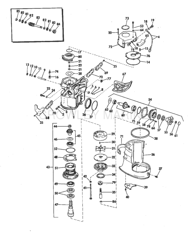 Upper Gearcase Group 120, 140, 165, 170 & 190 Hp Stern Drive