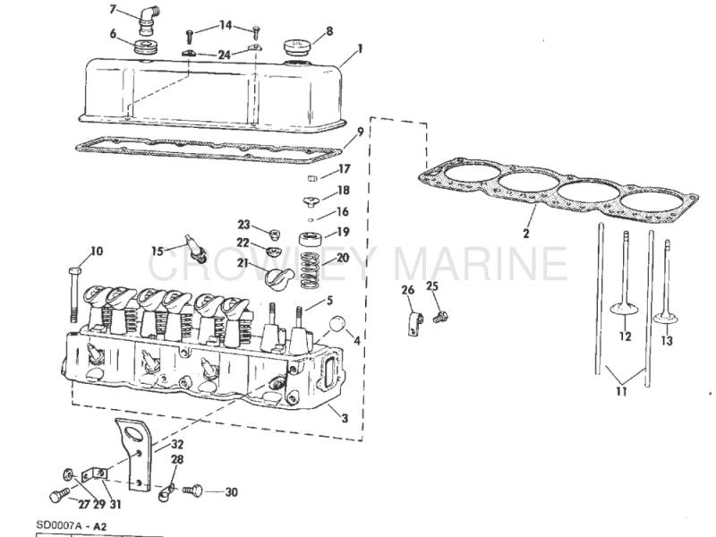 Head And Rocker Arm Group 120 Model Stern Drive