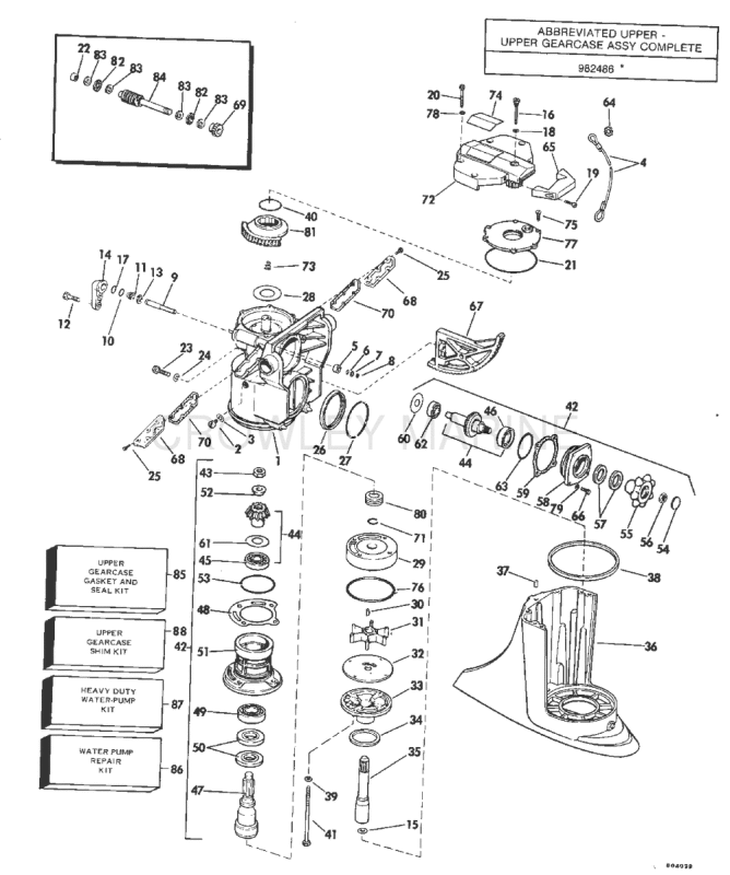 Upper Gearcase Group 120, 140 Models Stern Drive