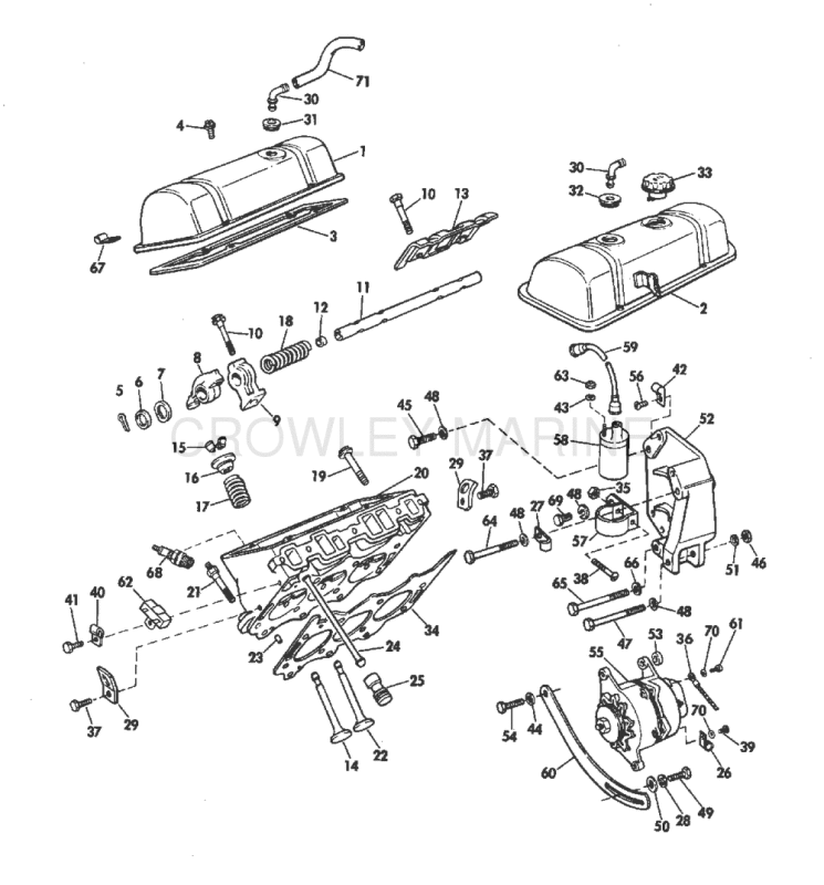 Head And Rocker Arm Group 155 Hp Stern Drive