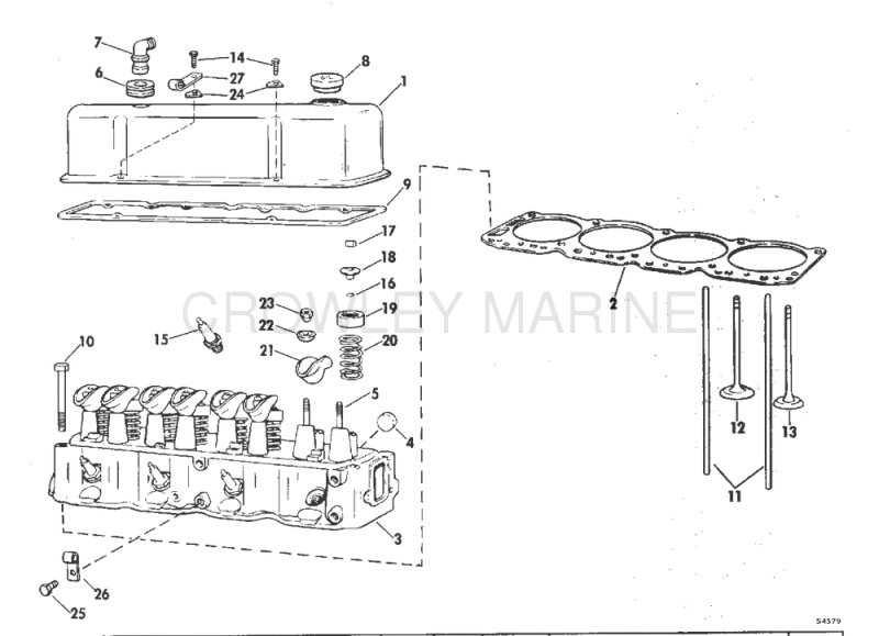 Head And Rocker Arm Group 120 Hp Stern Drive