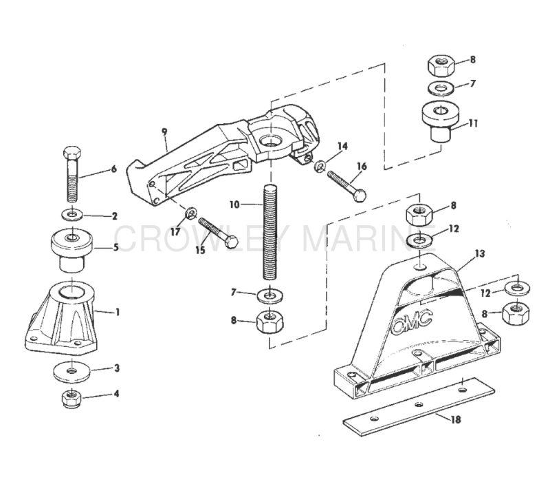 Engine Mount 165 Hp W/Manual Trim "A" & "A1" Suffix Models" >Engine Mount 165 Hp W/Manual Trim "A" & "A1