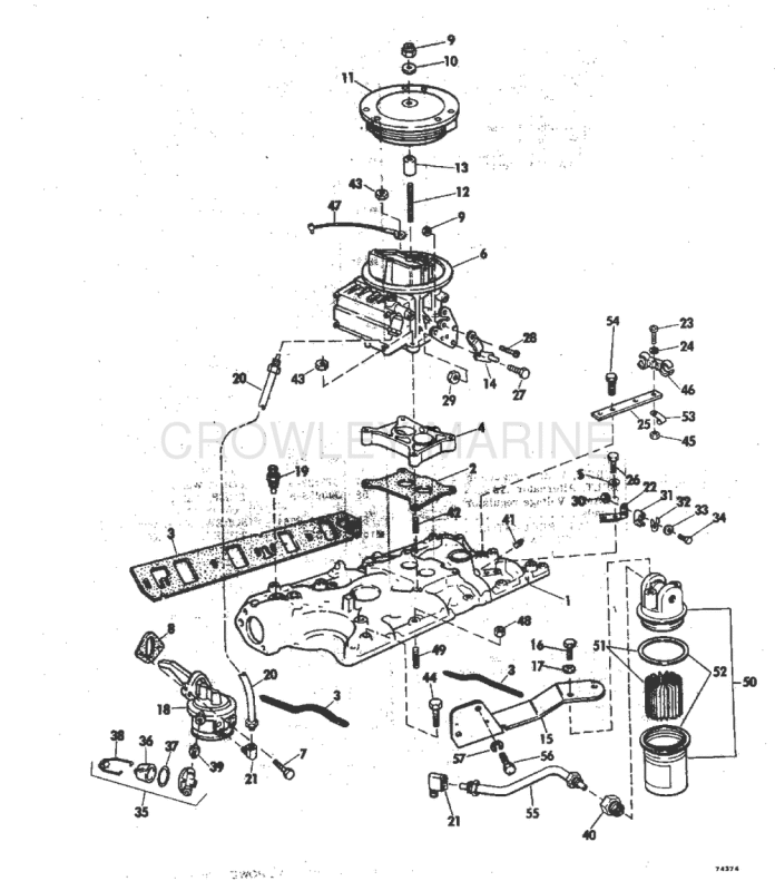 Intake Manifold, Fuel Pump, And Caruburtor Lines 175, 190 & 235