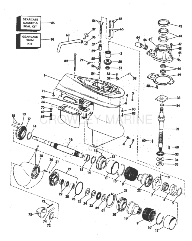 Lower Gearcase Group 120, 140, 175, 190, 235 Hp Stern Drive