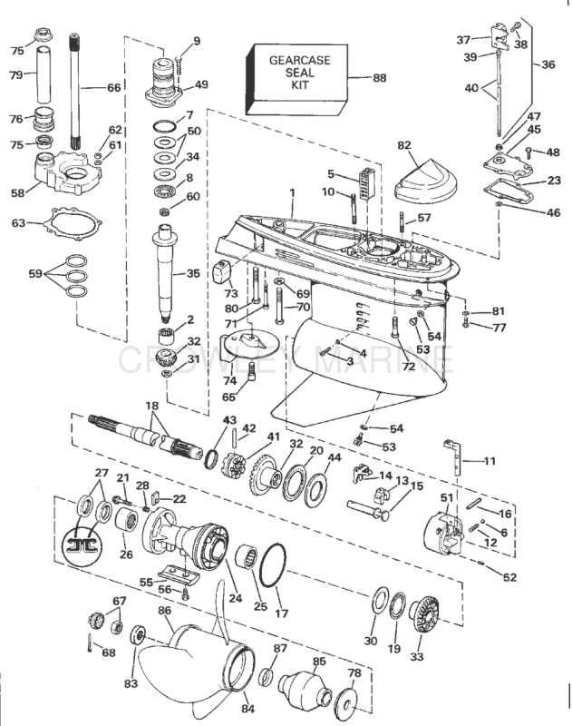 Lower Gearcase-Standard (R.H.) Rotation