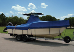 Hot Shot T-Top Boat Cover (Fits 21'5" to 22'4" Length, 102" Width w/o Bow Rails, Single Engine Cut-Out)